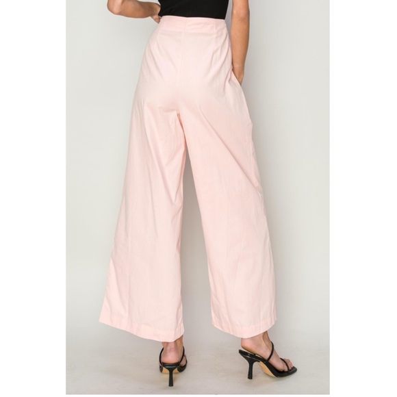 253 • Peach 100% Cotton Poplin Wide Leg Lace Up Summer Weight Pants - Picture 5 of 8